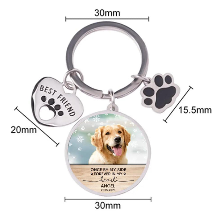 Custom Personalized Photo Keychain Pet Charm Key Ornaments - Memorial Gift for Dog/Cat Lovers - Once By My Side Forever In My Heart