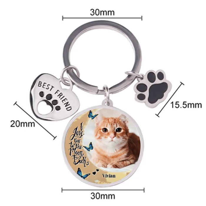 Custom Personalized Photo Keychain Pet Charm - Memorial Gift for Dog/Cat Lovers - I love you to the Moon and back