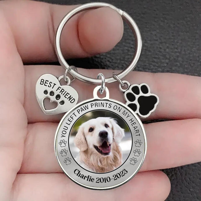 Custom Personalized Photo Keychain Pet Charm Key Ornaments - Memorial Gift for Dog/Cat Lovers - You left paw prints on my heart