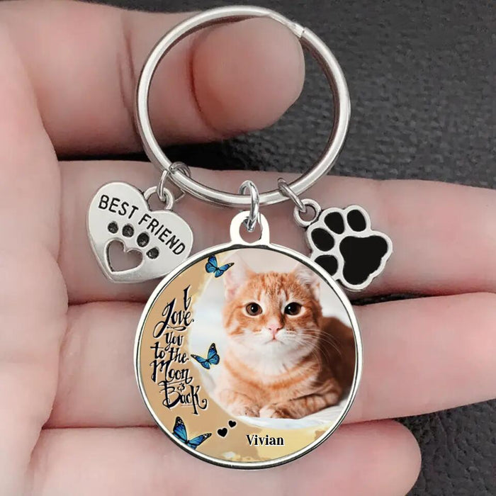 Custom Personalized Photo Keychain Pet Charm - Memorial Gift for Dog/Cat Lovers - I love you to the Moon and back