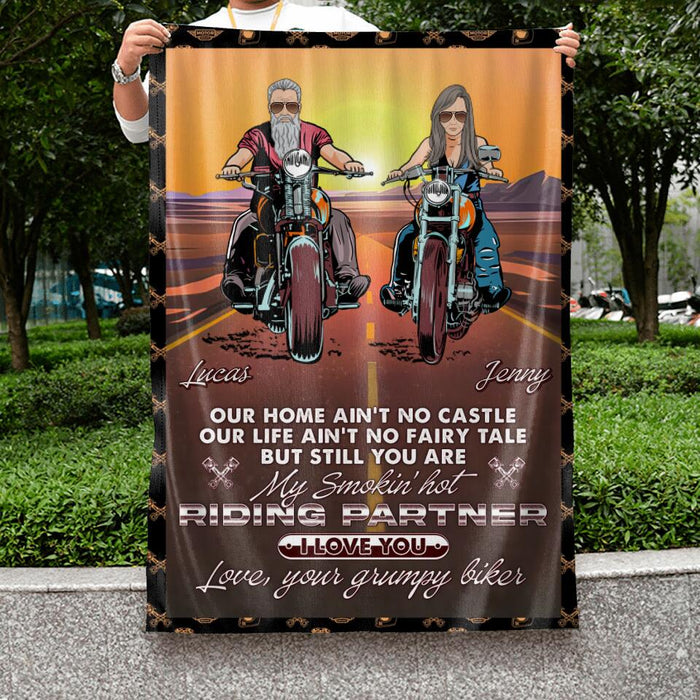 Custom Personalized Riding Couple Flag Sign - Gift Idea For Wife From Husband - You Are My Smokin' Hot Riding Partner