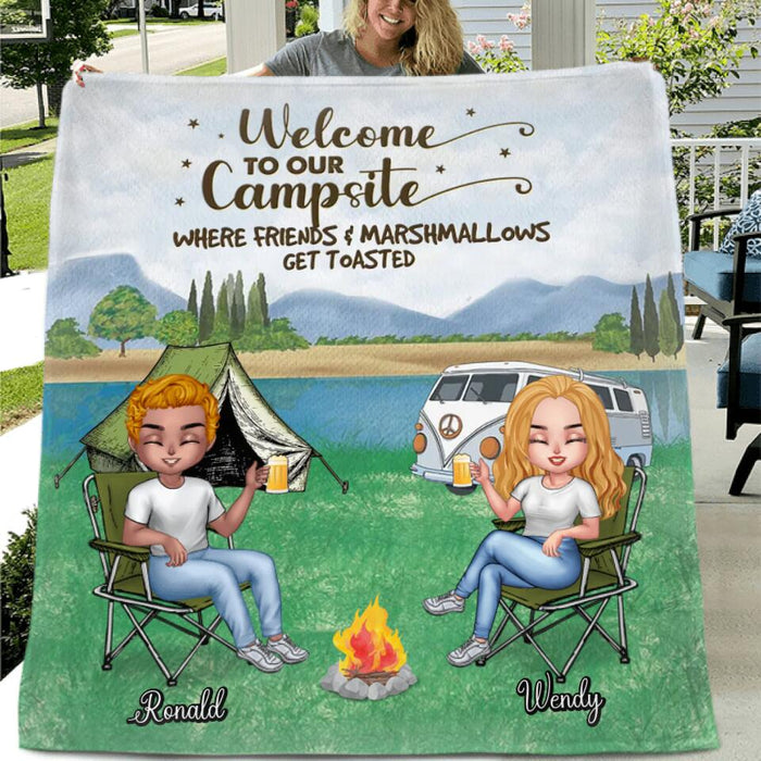 Custom Personalized Camping Pillow Cover/ Quilt/Fleece Blanket - Upto 4 People and 2 Pets - Gift Idea For Couple/Camping/Dog/Cat Lovers - Life Is Better At The Campsite