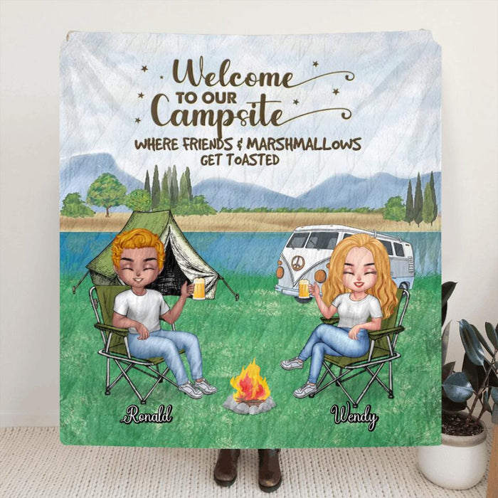 Custom Personalized Camping Pillow Cover/ Quilt/Fleece Blanket - Upto 4 People and 2 Pets - Gift Idea For Couple/Camping/Dog/Cat Lovers - Life Is Better At The Campsite