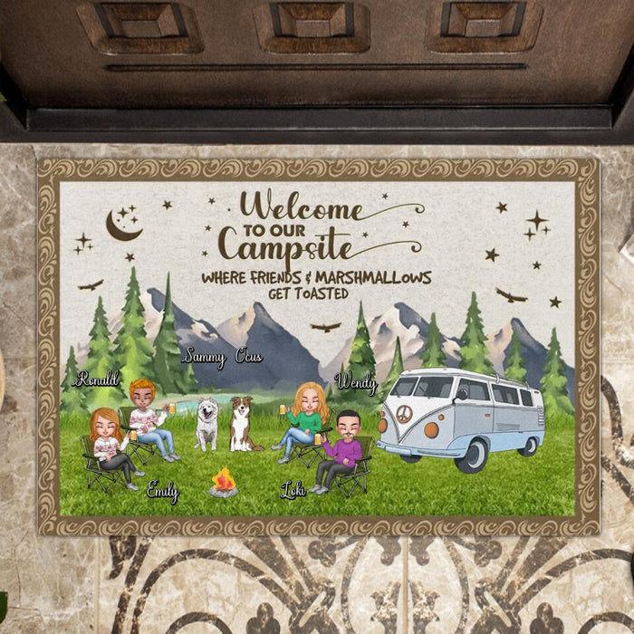 Custom Personalized Camping Doormat - Upto 4 People and 2 Pets - Gift Idea For Couple/Camping/Dog/Cat Lovers - Welcome To Our Campsite