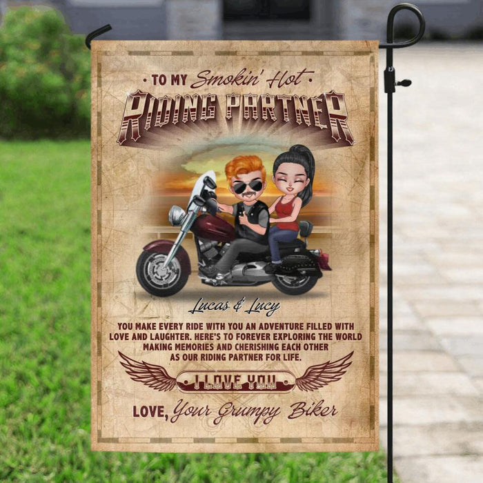 Custom Personalized Riding Couple Flag Sign - Gift Idea For Couple/ Biker - You Are My Smokin' Hot Riding Partner