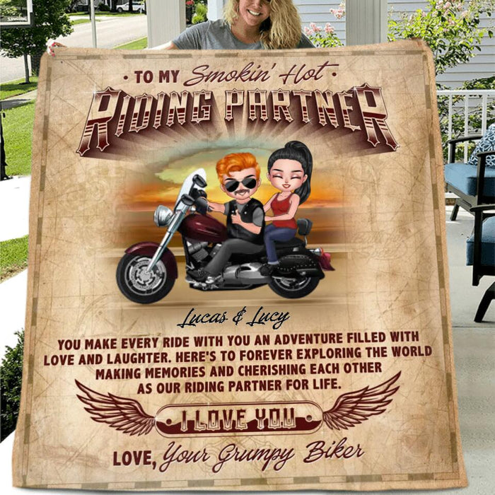 Custom Personalized Riding Couple Single Layer Fleece/ Quilt Blanket - Gift Idea For Couple/ Biker - You Are My Smokin' Hot Riding Partner