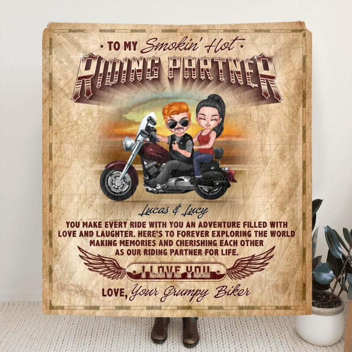 Custom Personalized Riding Couple Single Layer Fleece/ Quilt Blanket - Gift Idea For Couple/ Biker - You Are My Smokin' Hot Riding Partner