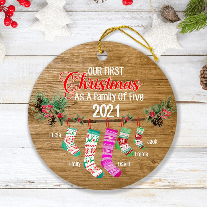 Custom Personalized Christmas Ornament - Up to 5 Socks - Our First Christmas As A Family