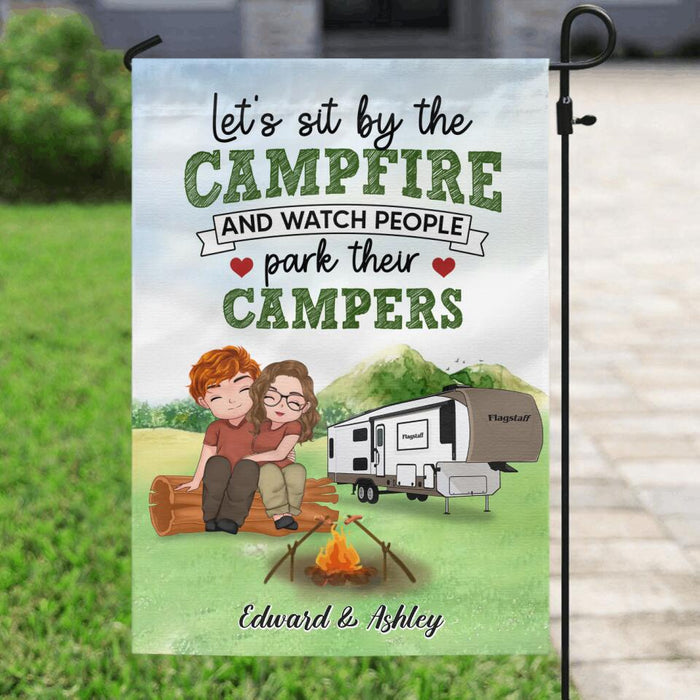 Custom Personalized Couple Flag Sign - Gift For Couple/ Camping Lovers - Let's Sit By The Campfire And Watch People Park Their Campers