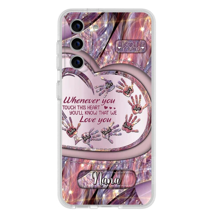 Custom Personalized Grandma Phone Case - Mother's Day Gift For Grandma - Upto 7 Kids - Whenever You Touch This Heart You'll Know That We Love You - Case For iPhone And Samsung