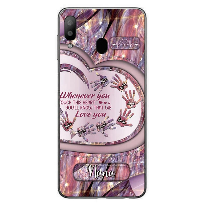 Custom Personalized Grandma Phone Case - Mother's Day Gift For Grandma - Upto 7 Kids - Whenever You Touch This Heart You'll Know That We Love You - Case For iPhone And Samsung