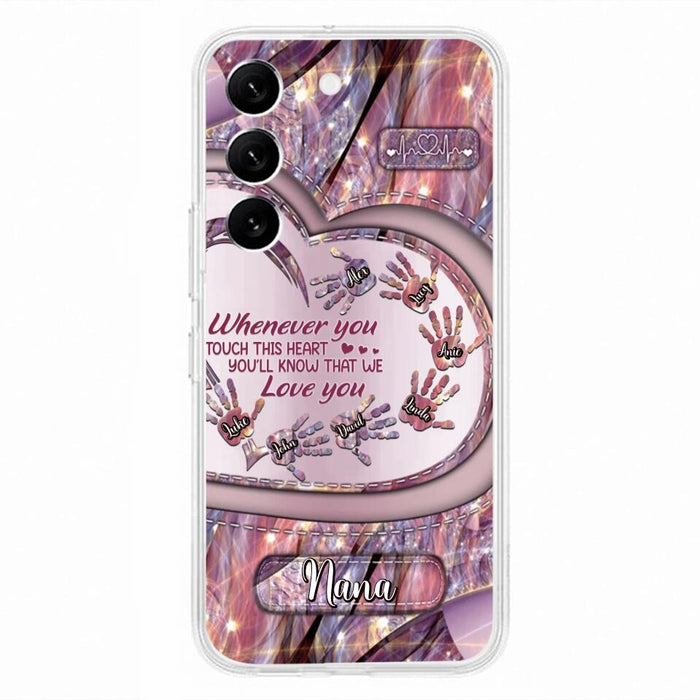 Custom Personalized Grandma Phone Case - Mother's Day Gift For Grandma - Upto 7 Kids - Whenever You Touch This Heart You'll Know That We Love You - Case For iPhone And Samsung