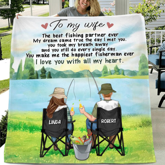 Custom Personalized Fishing Couple Fleece/Quilt Blanket - Gift for Fishing Lovers/Couple/Husband and Wife - I love you with all my heart