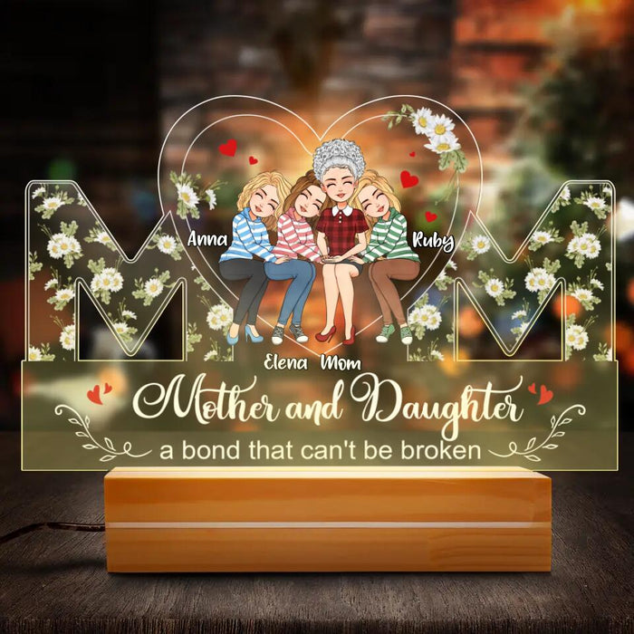 Custom Personalized Mother And Daughter Acrylic Night Light - Upto 3 Daughters - Mother's Day Gift Idea For Mother From Daughter - Mother And Daughter A Bond That Can't Be Broken