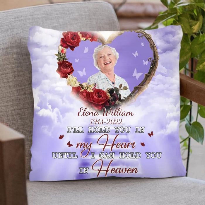 Custom Personalized Memorial Photo Pillow Cover/ Single Layer Fleece/Quilt Blanket - Memorial Gift Idea - I'll Hold You In My Heart Untill I Can Hold You In Heaven