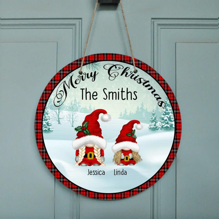 Custom Personalized Gnomies Family Circle Wall Art - Adult/ Couple With Upto 3 Kids - Christmas Gift For Family