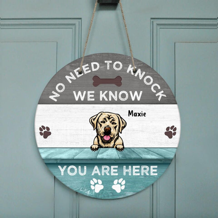 Custom Personalized Dog Circle Doorsign - Upto 5 Dogs - Gift For Dog Lover - No Need To Knock