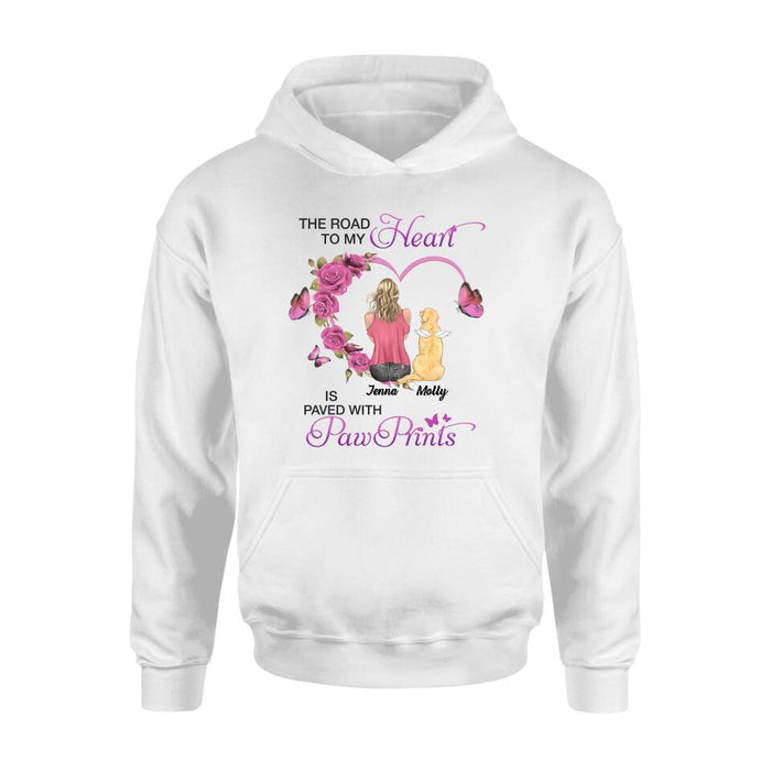 Custom Personalized Memorial Dog Mom T-shirt/ Long Sleeve/ Sweatshirt/ Hoodie - Memorial/ Mother's Day Gift For Dog Mom - The Road To My Heart Is Paved With Pawprints