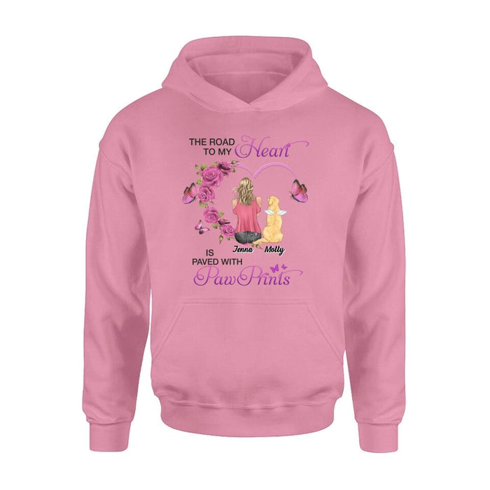 Custom Personalized Memorial Dog Mom T-shirt/ Long Sleeve/ Sweatshirt/ Hoodie - Memorial/ Mother's Day Gift For Dog Mom - The Road To My Heart Is Paved With Pawprints