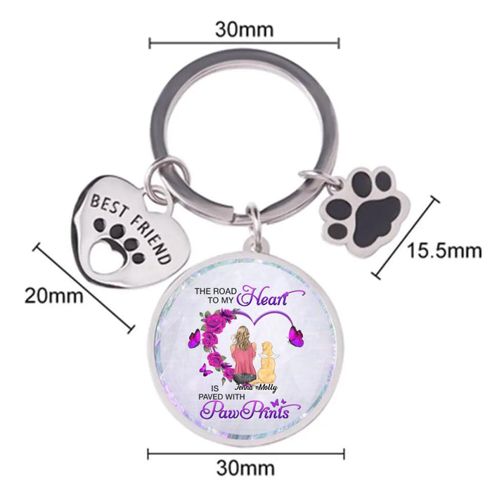 Custom Personalized Dog Mom Keychain Pet Charm Key Ornaments - Memorial Gift for Dog Lovers - The Road To My Heart Is Paved With Pawprints