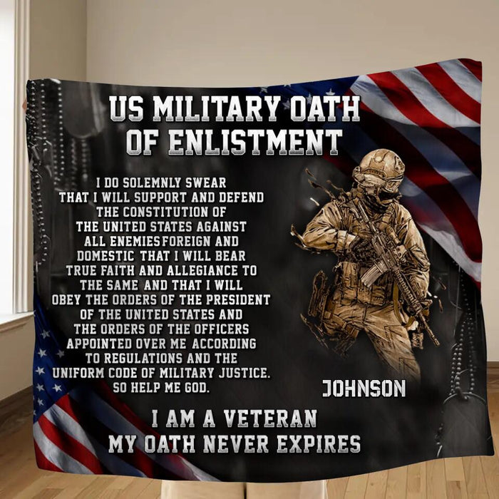 Custom Personalized Veteran Quilt/Single Layer Fleece Blanket - Gift Idea For Veteran - US Military  Oath Of Enlistment