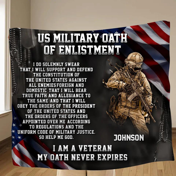 Custom Personalized Veteran Quilt/Single Layer Fleece Blanket - Gift Idea For Veteran - US Military  Oath Of Enlistment