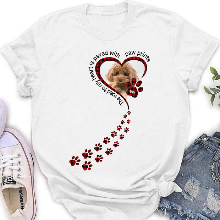 Custom Personalized Memorial Dog Photo T-shirt/ Long Sleeve/ Sweatshirt/ Hoodie - Memorial/ Mother's Day Gift For Dog Mom - The Road To My Heart Is Paved With Paw Prints