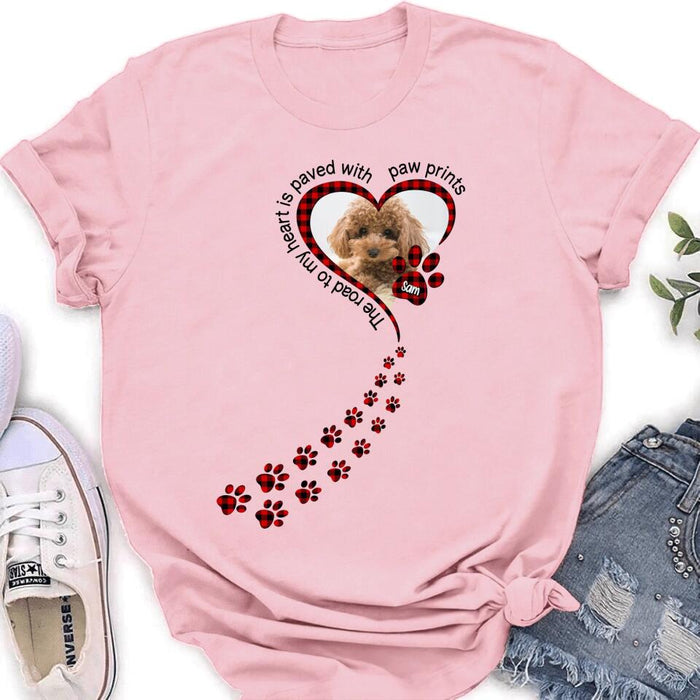 Custom Personalized Memorial Dog Photo T-shirt/ Long Sleeve/ Sweatshirt/ Hoodie - Memorial/ Mother's Day Gift For Dog Mom - The Road To My Heart Is Paved With Paw Prints