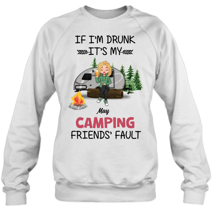 Custom Personalized Camping Friends Shirt/Hoodie/Long Sleeve/Sweatshirt - Gift Idea For Camping Lovers/Friends - Upto 3 People - If I'm Drunk It's My Camping Friends' Fault