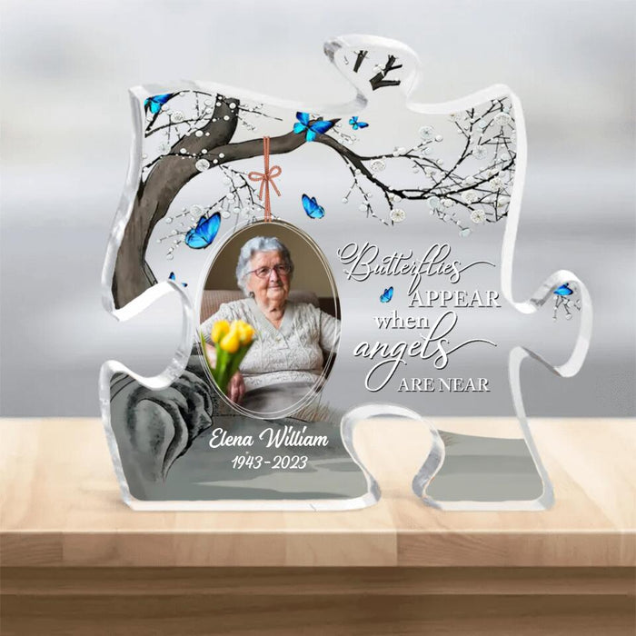 Custom Personalized Mother Acrylic Puzzle Plaque - Memorial Gift Idea - Upload Photo - Butterflies Appear When Angels Are Near