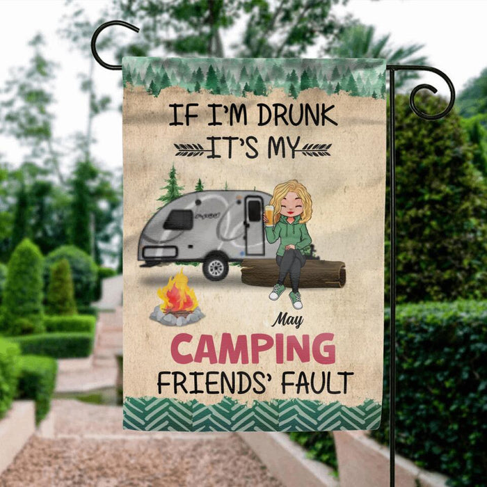 Custom Personalized Camping Friends Flag Sign - Gift Idea For Camping Lovers/Friends - Upto 3 People - If I'm Drunk It's My Camping Friends' Fault