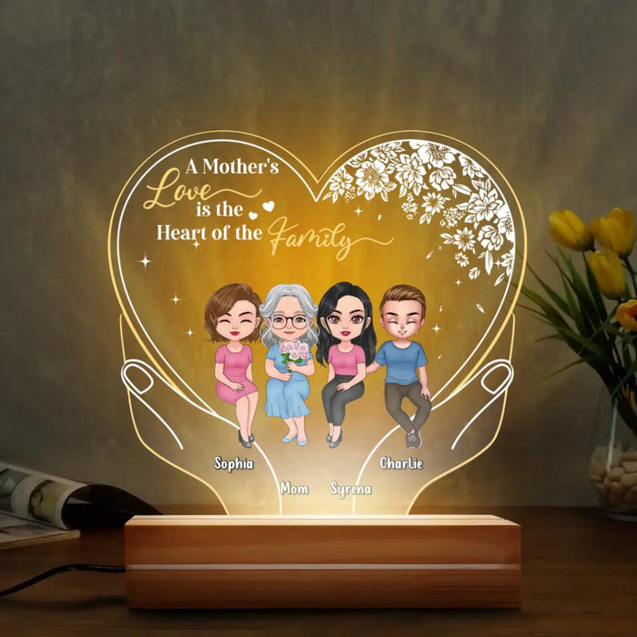 Custom Personalized Mother Acrylic Night Light - Upto 3 Children - Gift Idea for Mother's Day -  A Mother's Love Is The Heart Of The Family