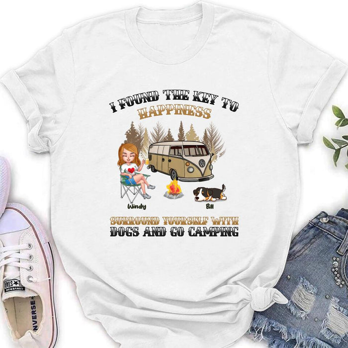 Custom Personalized Dog Camping Queen T-Shirt/ Hoodie/ Long Sleeve/ Sweatshirt - Gift Idea For Camping Lovers/Friends/ Dog Mom - Upto 5 Dogs - I Found The Key To Happiness