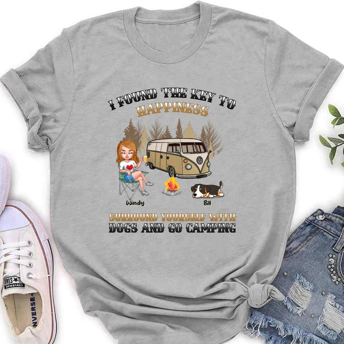 Custom Personalized Dog Camping Queen T-Shirt/ Hoodie/ Long Sleeve/ Sweatshirt - Gift Idea For Camping Lovers/Friends/ Dog Mom - Upto 5 Dogs - I Found The Key To Happiness