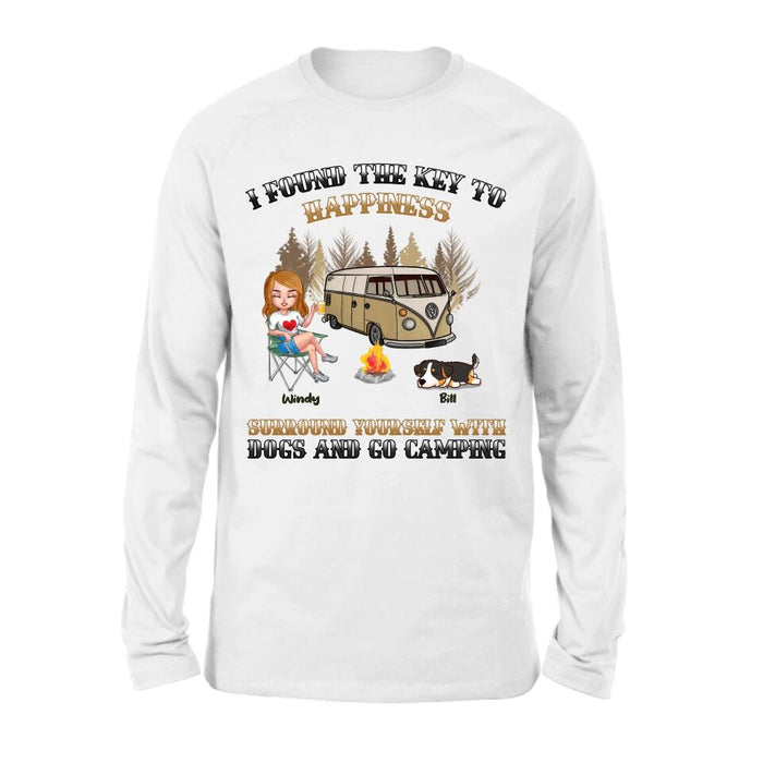 Custom Personalized Dog Camping Queen T-Shirt/ Hoodie/ Long Sleeve/ Sweatshirt - Gift Idea For Camping Lovers/Friends/ Dog Mom - Upto 5 Dogs - I Found The Key To Happiness