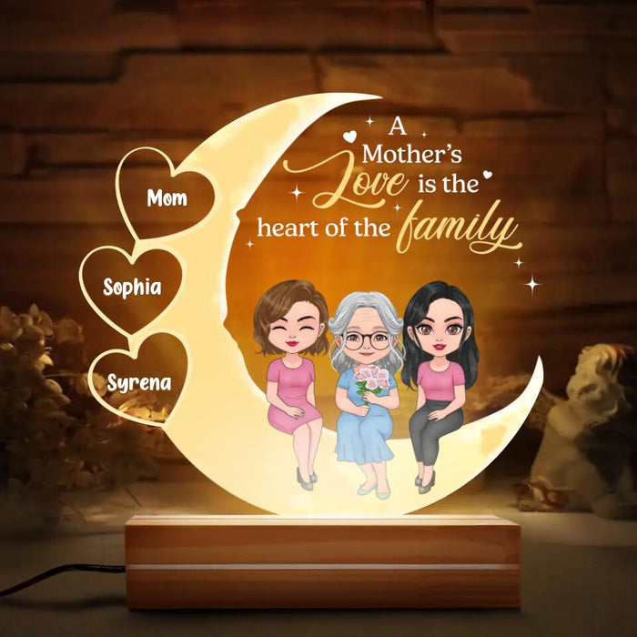 Custom Personalized Mother Acrylic Night Light - Upto 3 Children - Gift Idea for Mother's Day - A Mother's Love Is The Heart Of The Family