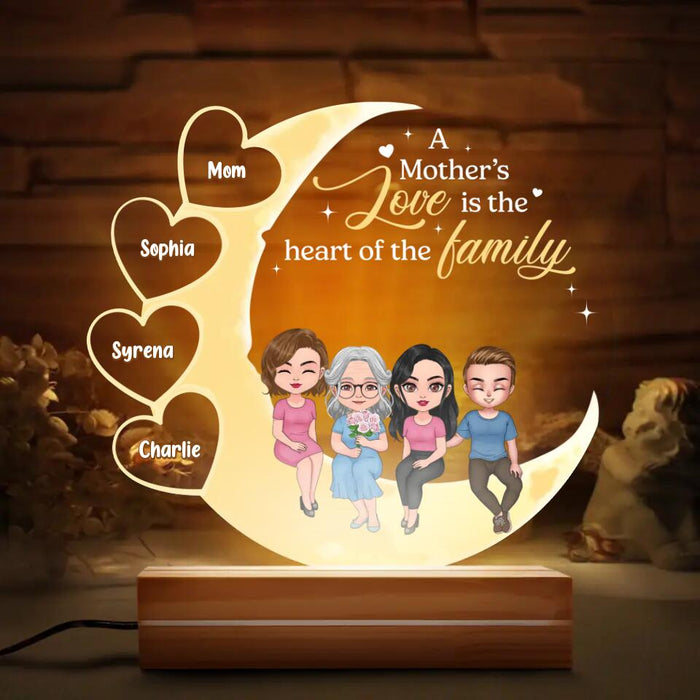 Custom Personalized Mother Acrylic Night Light - Upto 3 Children - Gift Idea for Mother's Day - A Mother's Love Is The Heart Of The Family