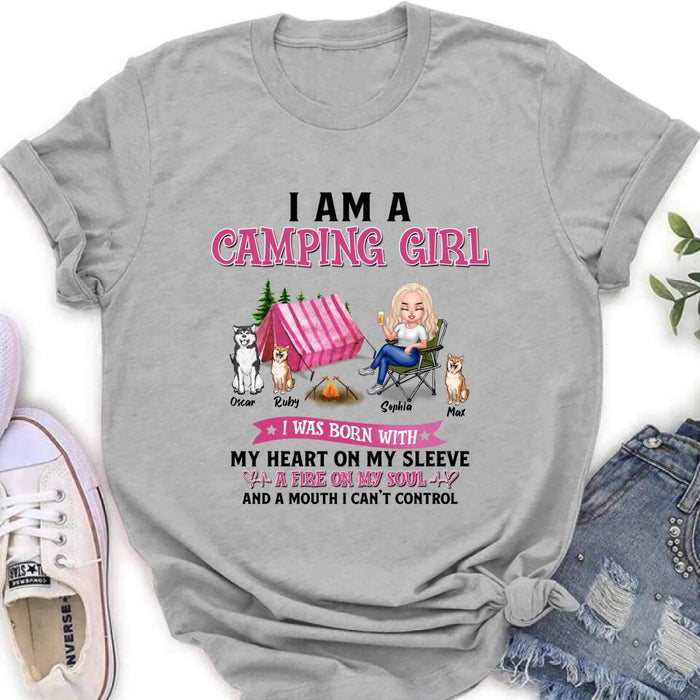 Custom Personalized Camping T-shirt/Hoodie/Sleeve/Sweater - Gift for Camping Lovers, Dog Lovers - Camping Queen Dog Mom - Up to 3 Dogs - I am a camping girl