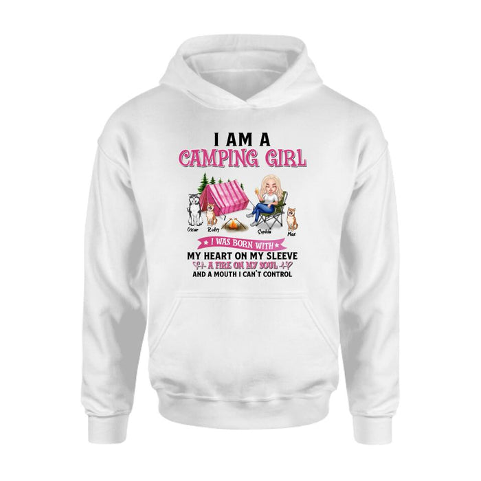 Custom Personalized Camping T-shirt/Hoodie/Sleeve/Sweater - Gift for Camping Lovers, Dog Lovers - Camping Queen Dog Mom - Up to 3 Dogs - I am a camping girl