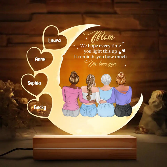 Custom Personalized Mother Acrylic Night Light - Upto 3 Children - Gift Idea for Mother's Day - A Mother's Love Is The Heart Of The Family