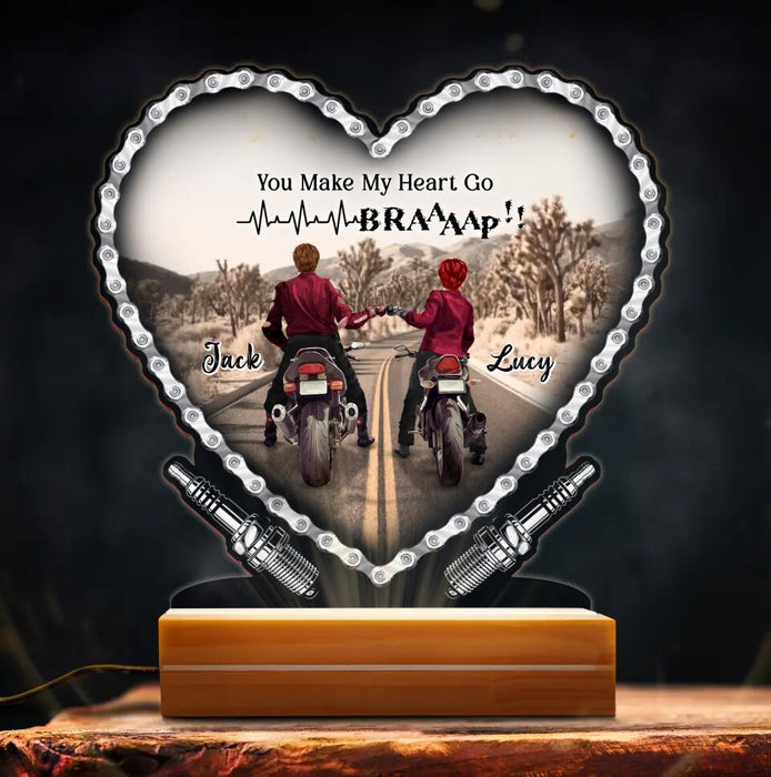 Custom Personalized Motorcycle Couple Acrylic Night Light - Gift Idea For Couple/ Motorbike Lovers - You Make My Heart Go Braaaap!!