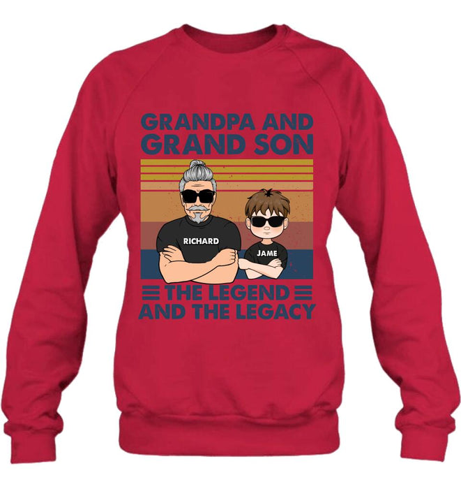 Custom Personalized Grandpa Unisex T-shirt/Long Sleeve/ Sweatshirt/Pullover Hoodie - Gift Idea For Grandpa/ Grandson/ Father's Day - Grandpa And Grand Son The Legend And The Legacy