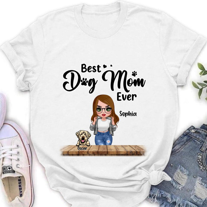 Personalized Dog Mom Front Shirt/ Pullover Hoodie - Gifts For Dog Lover With Up to 4 Dogs - You Had Me At Woof