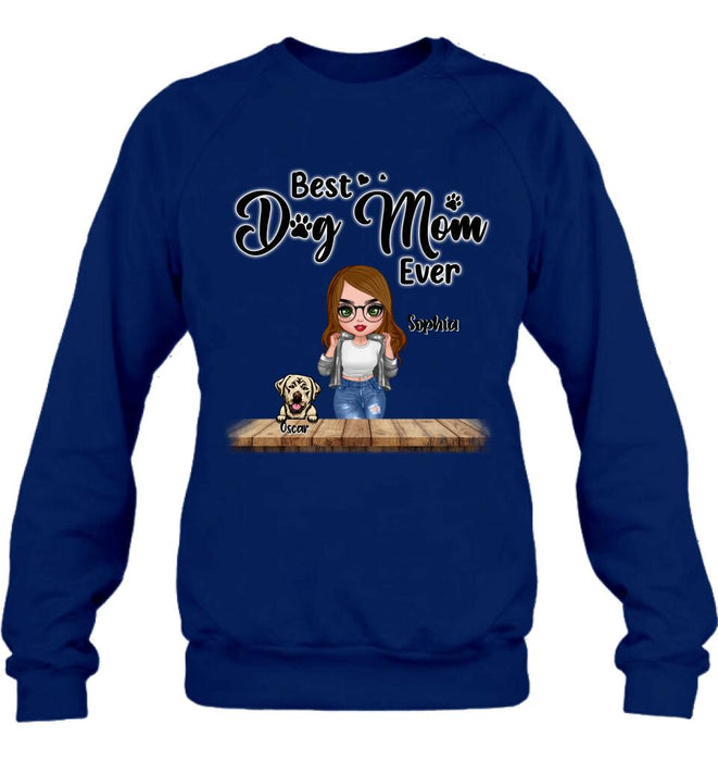 Personalized Dog Mom Front Shirt/ Pullover Hoodie - Gifts For Dog Lover With Up to 4 Dogs - You Had Me At Woof