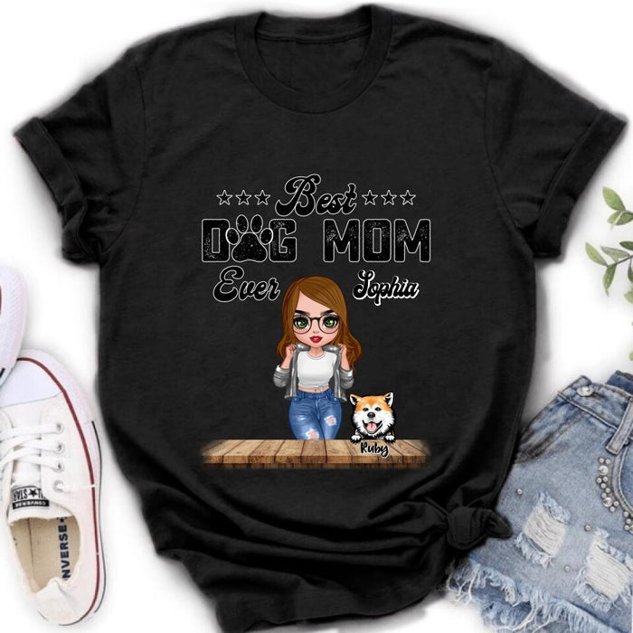 Custom Personalized Dog Mom Front Shirt/ Pullover Hoodie - Gifts For Dog Lover With Up to 4 Dogs - Best Dog Mom Ever