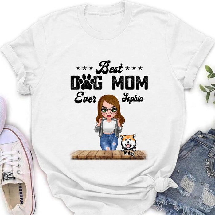 Custom Personalized Dog Mom Front Shirt/ Pullover Hoodie - Gifts For Dog Lover With Up to 4 Dogs - Best Dog Mom Ever