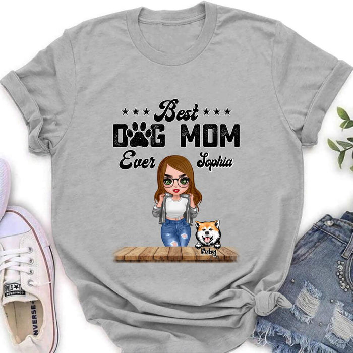 Custom Personalized Dog Mom Front Shirt/ Pullover Hoodie - Gifts For Dog Lover With Up to 4 Dogs - Best Dog Mom Ever