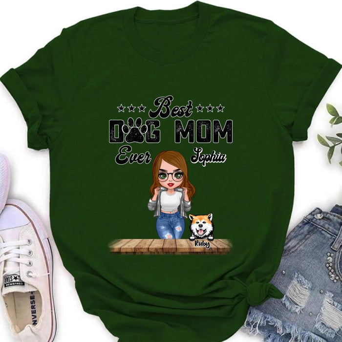 Custom Personalized Dog Mom Front Shirt/ Pullover Hoodie - Gifts For Dog Lover With Up to 4 Dogs - Best Dog Mom Ever