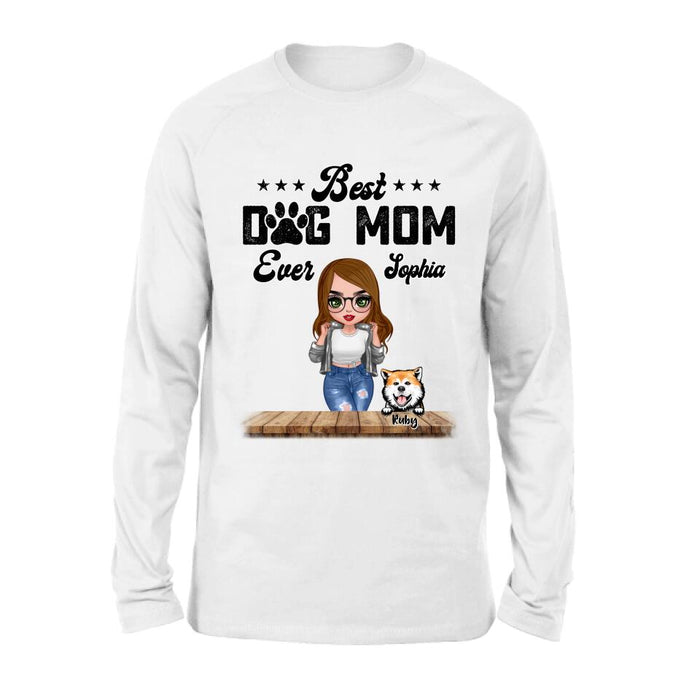 Custom Personalized Dog Mom Front Shirt/ Pullover Hoodie - Gifts For Dog Lover With Up to 4 Dogs - Best Dog Mom Ever