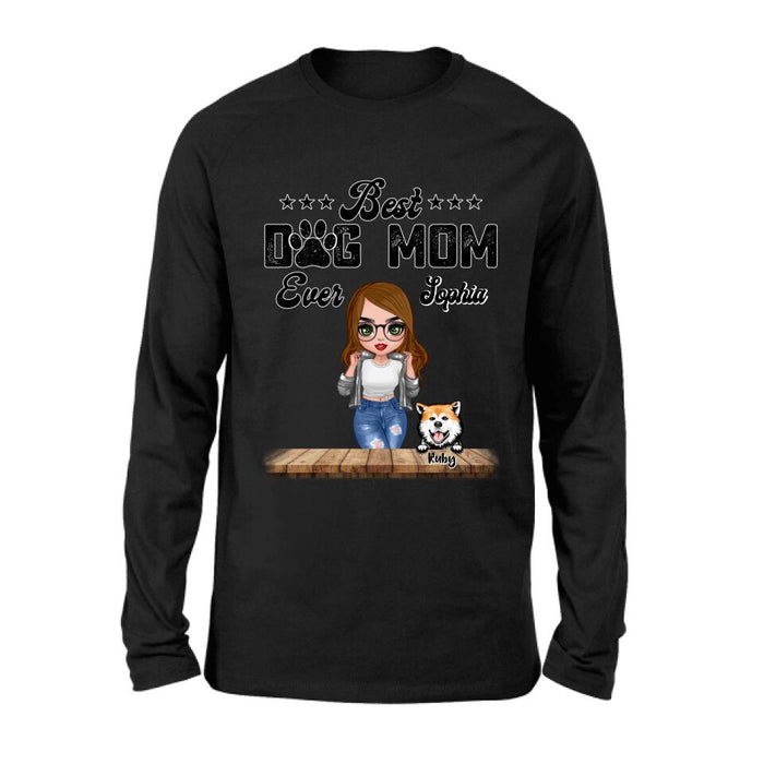 Custom Personalized Dog Mom Front Shirt/ Pullover Hoodie - Gifts For Dog Lover With Up to 4 Dogs - Best Dog Mom Ever